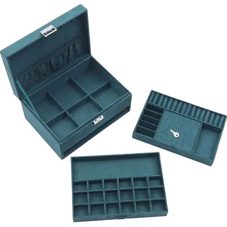 Organizzatore per gioielli, scomparti a più livelli, design elegante, verde (1/2)