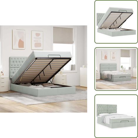 Cama con mecanismo hidráulico - vidaXL Estructura cama otomana con colchones gris claro 140x200cm - Cama con cabecero