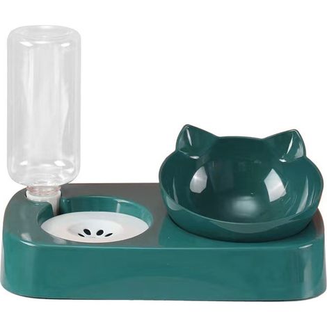 Distributeur automatique double de nourriture et d'eau pour animaux de compagnie, avec protection anti-basculement au niveau du cou, idéal pour les chiens et les chats, couleur verte.-AquaForge (1/4)
