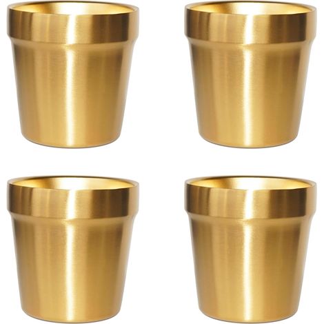 Tazas de acero inoxidable (juego de 4, color dorado) Vasos de metal cepillado, irrompibles, apilables, para café, té o cerveza, 175 ml (6 oz) (1/5)