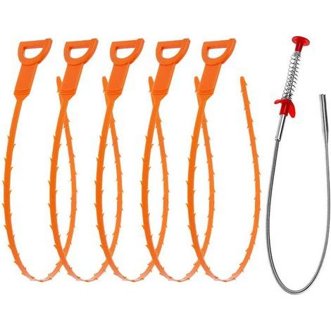 Sonda per scarichi, sonda professionale per lavandini, kit per la rimozione dei capelli dalla doccia con pinze flessibili per lavorare in spazi ristretti, confezione da 6 (1/5)
