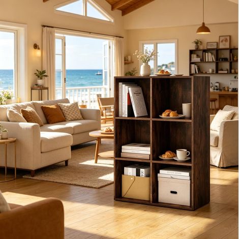 Libreria 59.6x29x89 cm marrone rustico in legno ingegnerizzato con 6 cubi e montaggio verticale o orizzontale (1/5)