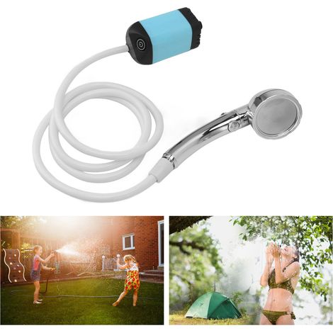 Pommeau de douche électrique portable à trois vitesses réglables, adapté à une utilisation intérieure et extérieure ainsi qu'à un usage spa, bleu. (1/5)