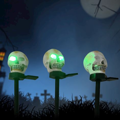 Décoration de squelette d'Halloween à LED solaires, piquets lumineux, tête de squelette, lampe squelette pour jardin, pelouse, cour, maison hantée (1/5)