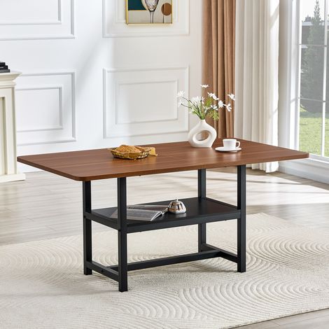Esstisch 160x90x76 cm schwarz und Nussbaumfarben aus MDF und Metall mit Ablageregal (1/5)