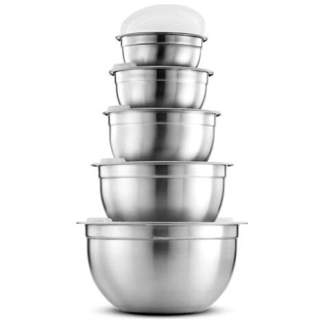 Set di 5 ciotole per insalata in acciaio inox con coperchi ermetici. (1/5)