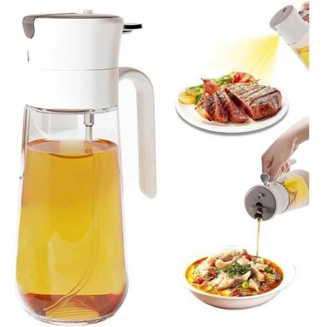 Flacon Pulvérisateur d'Huile - 550 Ml - Distributeur en Verre - 2 en 1 - Spray Huile d'Olive (1/4)