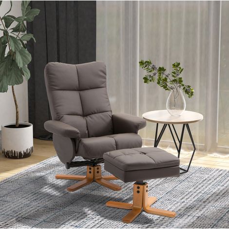 Sillón relax 80x86x99 cm marrón de madera con reposapiés, reclinación 145°, giro 360° y almacenaje (1/5)