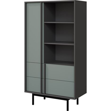 Estantería Levali 103, Verde polvoriento, Abierto, Con cajones, Con puertas, Aglomerado laminado, Número de puertas: 0, Número de cajones: 0, 155x83x43cm