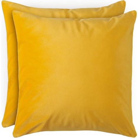 Gelbes Set mit 2 Samt-Kissenbezügen – Kissenbezug 45 x 45 cm, weicher Samt – Kissenbezüge mit verstecktem Reißverschluss, für Sofakissen und Dekokissen, waschbar