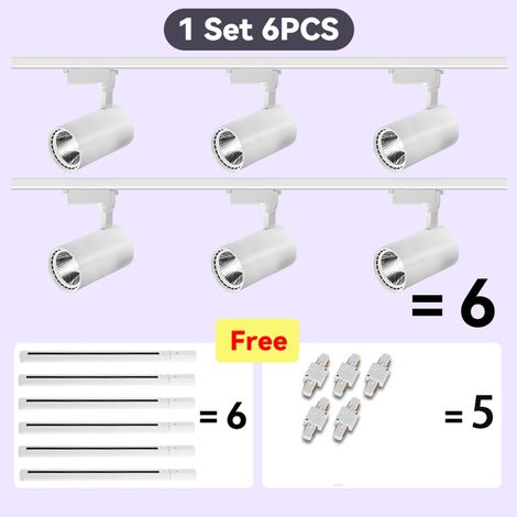 LED Schienenstrahler Set 6-flammig, 12W, Weiß, Kaltweiß, Schwenkbare Deckenstrahler mit 6 x 0,5 m Schienen und Verbindern