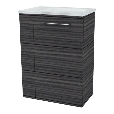 Fackelmann B. PERFEKT SBC Gäste-WC Set 2 Teile – Waschtischunterschrank in Holz Anthrazit mit Waschbecken aus Glas in Weiß – Waschbeckenunterschrank schmal – Türanschlag rechts – 45 cm breit"-"901221 (1/4)