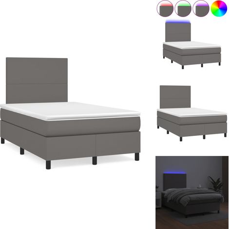 Sommier à lattes de lit matelas LED gris 120x190 cm similicuir - Lit Plateforme - Lit Design - Lit Moderne - Lit Capitonné - Sommier Tapissier (1/5)