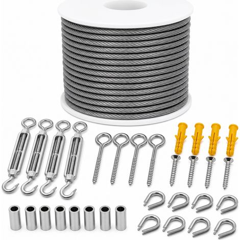 Kit Câble Acier Gainé 23 Pièces pour Jardin 25 m Noir (1/5)