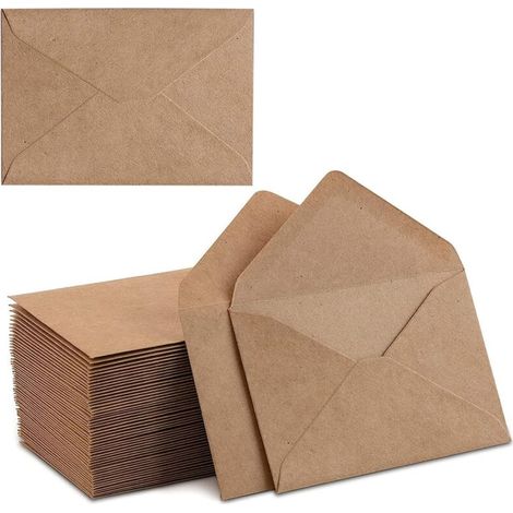 Lot de 100 enveloppes en papier kraft - 130 g/m² - 13,5 x 18,5 cm - Fermeture humide - Rabat pointu - Enveloppes recyclées pour cartes de vœux, cartes d'anniversaire, invitations - Marron