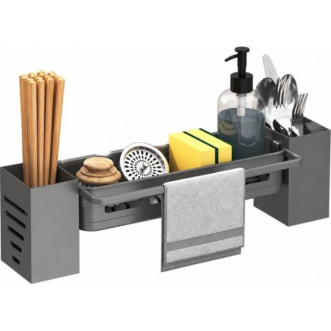 Égouttoir sous évier, acier inoxydable, rangement de comptoir, organisateur mobile, gris (1/5)
