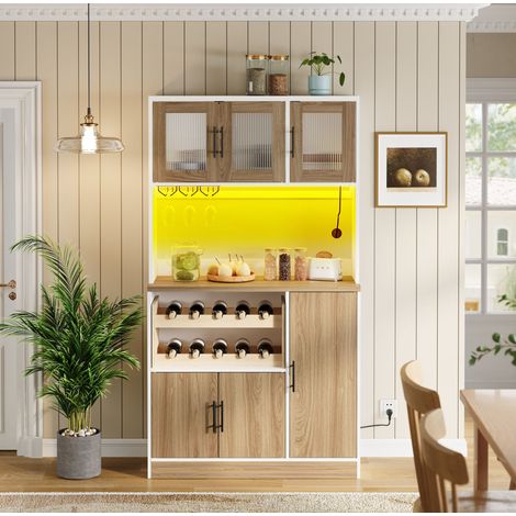 Mueble alto de cocina con LED RGB, enchufes y portacopas, 100 x 40 x 180 cm, MDF blanco (1/5)