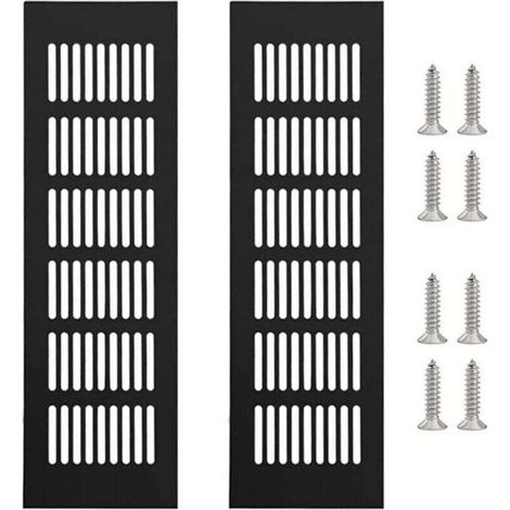 Ulisem Lot de 2 grilles de ventilation rectangulaires en aluminium, en alliage, avec 8 vis, noires, 250 x 80 mm