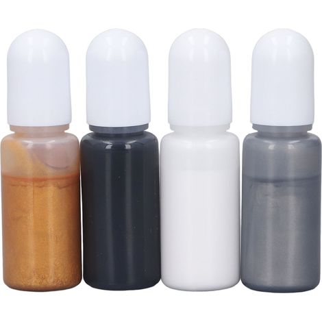 Pigment résine époxy 4 couleurs, teinture UV concentrée pour bijoux résine, figurines, moulage, lot 9 : blanc, gris argenté, or, noir (1/5)