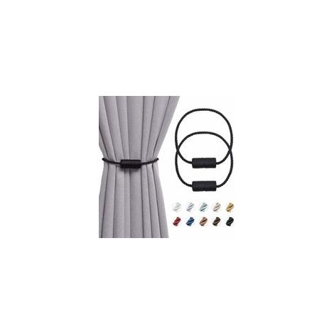 Lot de 2 embrasses de rideaux magnétiques de 40,6 cm faites à la main en corde latérale pour rideaux de maison et de bureau (noir)