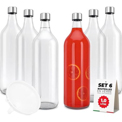 Bouteille Verre avec Bouchons à Vis et Entonnoir (1/4)
