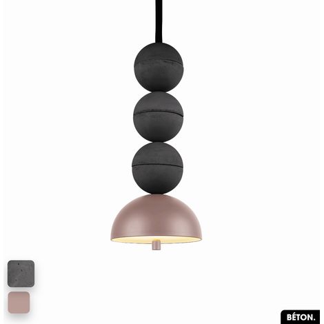 Lampe de suspension en béton - BOSFOR CONCRETE ANTHRACITE - ROSE 3 BALLES LED 14W (1/2)