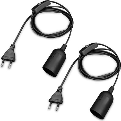 2 Pieces Douille E27, Cable 2m, Interrupteur, Prise Adaptateur, PVC, Cuivre, Suspension, Salon, Cuisine (1/5)