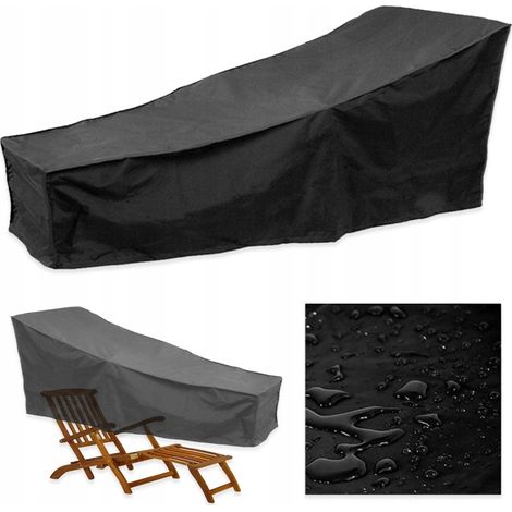 Telo di copertura impermeabile per lettino prendisole, adatto per mobili da giardino e patio, con borsa per il trasporto, nero, 200x70x40 cm (1/5)