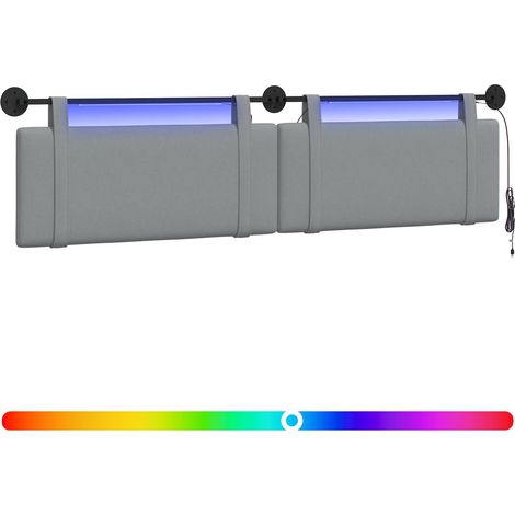 Hanging Headboard with LED Light Light Grey Fabric vidaXL