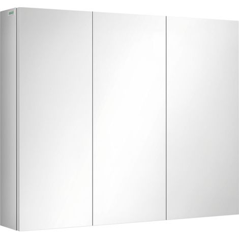 Armoire de toilette à miroir, meuble de salle de bain, 3 portes miroir, 5 étagères intérieures, acier inoxydable, couleur : argent, 70 x 12 x 55 cm (1/5)