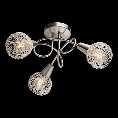 Lampadario moderno a plafoniera faretto led spot 3 luci E14 camera da letto salotto alluminio satinato orientabile