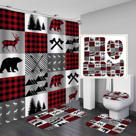 Rideau De Douche De Noël - 180 X 180 Cm - Tapis De Bain Antidérapant - Housse De Couvercle De WC - Set De 4 Pièces Pour Salle De Bains (1/3)