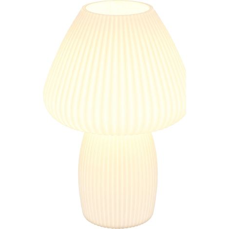 Tischleuchte Nachttischlampe Schlafzimmer Glas Schalter Weiß Pilzform H 30 cm (1/5)