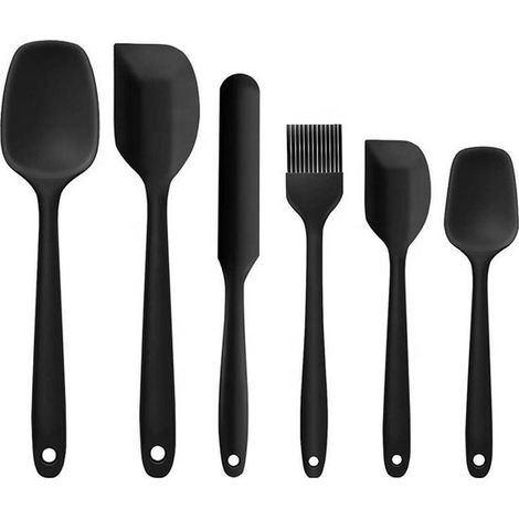 6 pièces - Spatules en silicone - Ustensiles de cuisine antiadhésifs - Résistantes à la chaleur - Lavables au lave-vaisselle - Pour casseroles et poêles - Noir