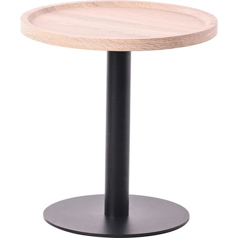 Table d'appoint moderne plateau rond en bois couleur chêne Ø40cm design avec pied central en métal noir 100009150