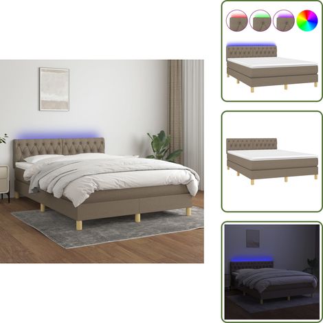 Boxspringbett mit Matratze & LED Taupe 140x200 cm Stoff - Boxspringbett - Doppelbett - Lattenrost - Bettsofa - Schlafsystem