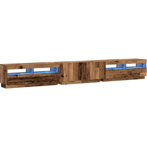 Lot de 3 meubles TV avec lumières LED grande capacité rangement 300 x 35 x 40 cm en bois d'ingénierie vieux bois