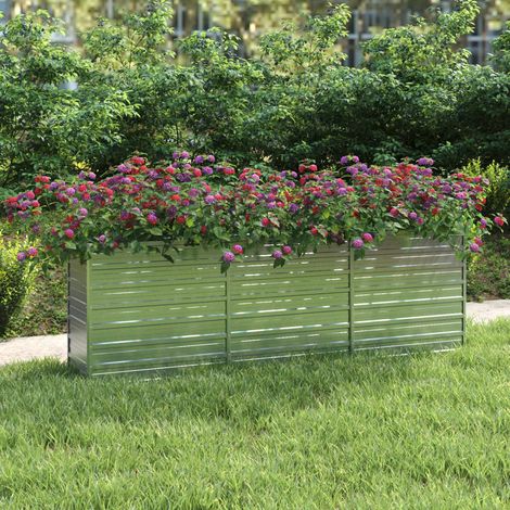 Bac à fleurs - Jardinière pour extérieur/intérieur jardin terrasse balcon - Lit surélevé de jardin 240x40x77 cm Acier galvanisé Argenté Chic-733180 (1/5)