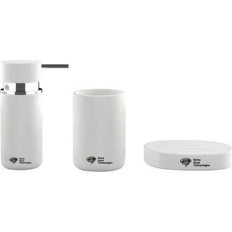 Swiss Aqua Technologies Zubehörset Seifenspender + Seifenhalter + Becher, Keramik, Weiß matt (PackSAT-BlancMat)