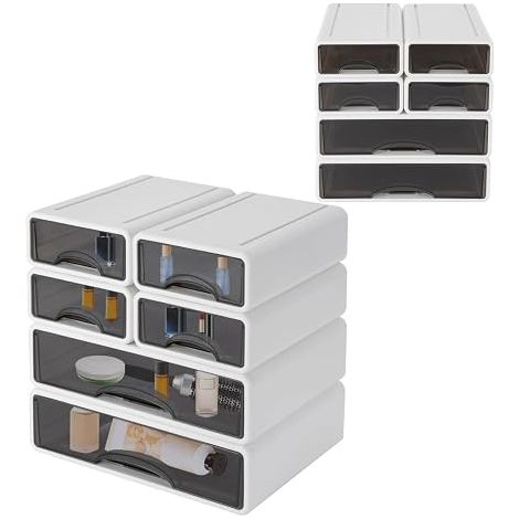 Boîte de rangement de bureau à 6 tiroirs en plastique empilable pour documents, fournitures de bureau, bijoux, cosmétiques, maison et bureau, boîte de rangement de bureau DIY (blanc) (1/5)