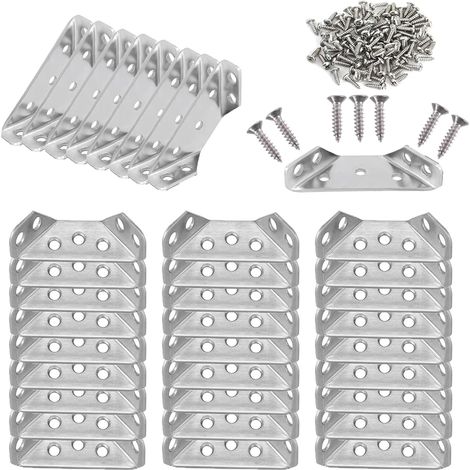 Lot De 36 Support Triangulaire en Acier Inoxydable, Connecteur Universel d Angle, Équerre d'Angle Connecteur Cornières Trapézoïdales Équerres avec Vis pour Étagère En Bois Armoire Chaise Table (36) (1/5)