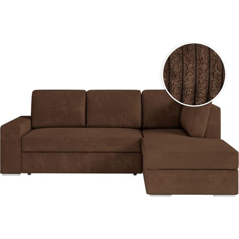 ADEN - Canapé d'angle convertible avec coffre en velours côtelé - Angle droit - Marron (1/5)