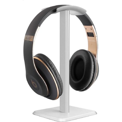 Soporte para auriculares - Soporte para auriculares gaming - Soporte para auriculares tipo oreja con base antideslizante de silicona TPU (plateado) (1/5)