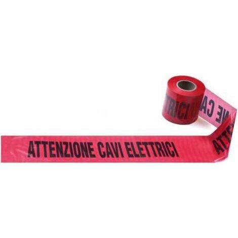 Koem rotolo nastro segnaletico rosso alta visibilita' in polietilene cm 10x200 mt per segnalazione cavi elettrici per ediliza e lavori stradali