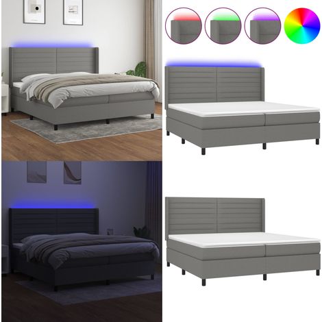 Sommier à lattes de lit matelas LED Gris foncé 200x200 cm Tissu - Sommier Tapissier - Lit Plateforme - Lit Avec Led - Matelas À Ressorts Ensachés - Têtière Ajustable - Home & Living (1/5)