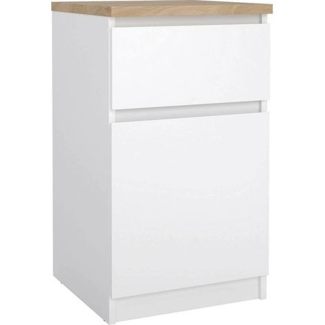 Dmora - Comodino Luyza, Comò basso, Tavolino da notte, Mensola da letto, 40x40 h70 cm, Bianco lucido e Rovere