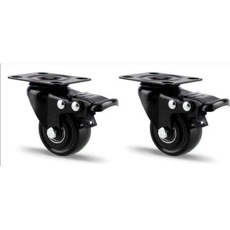 Set de 2 Roulettes pivotantes, 50mm Roulettes avec Frein Roues pour Meubles, Roulettes Transports jusqu'à 300 kg Heavy Duty Industrielles Plaques Roulette pour intérieur et extérieur - Noir (1/4)