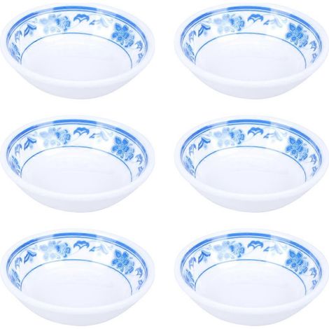 Lot de 6 assiettes à sauce en mélamine réutilisables, petites coupelles pour trempette, idéales pour les restaurants et la maison (bleu et blanc)-7X7X2cm (1/3)