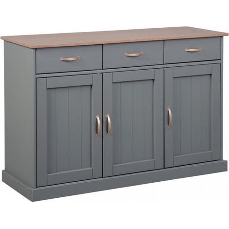 Buffet en pin massif foncé et gris - L.131 x H.86 x P.45 cm -PEGANE-