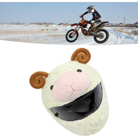Cache-colère moto en polaire douce et chaude, motif animal cartoon, housse de casque en coton PP, pour vélo et cyclisme extérieur, couleur beige chèvre (1/5)